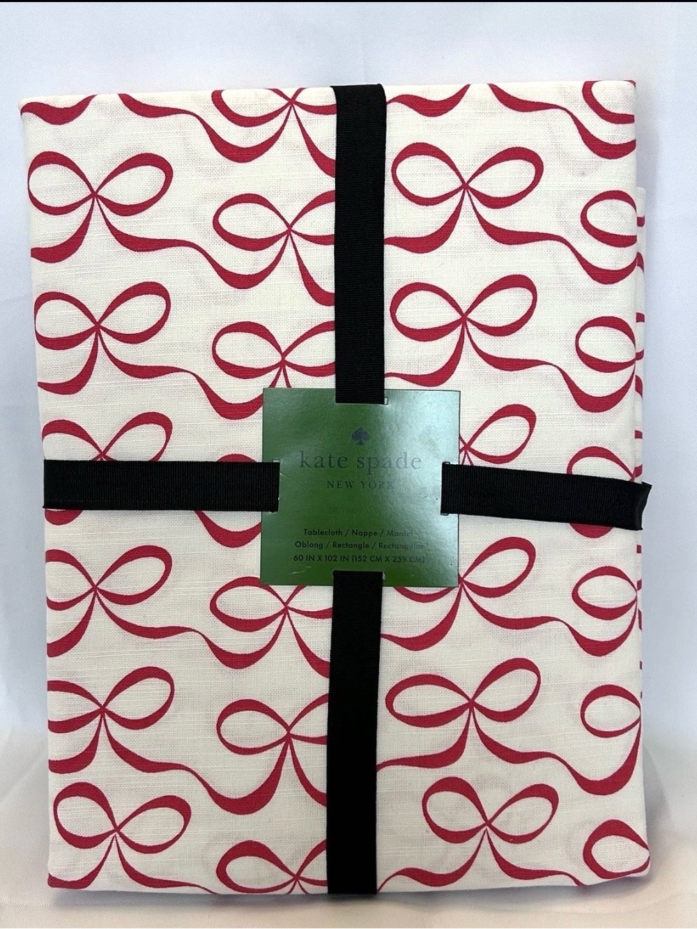 Kate Spade New York Tablecloth White w/ Red Bows Oblong 60” x 102” NWT